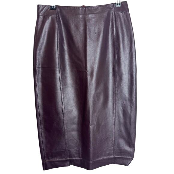 Brooks Brothers Leather Pencil Skirt Women’s Size 0 Burgundy Genuine Lined - Picture 1 of 16